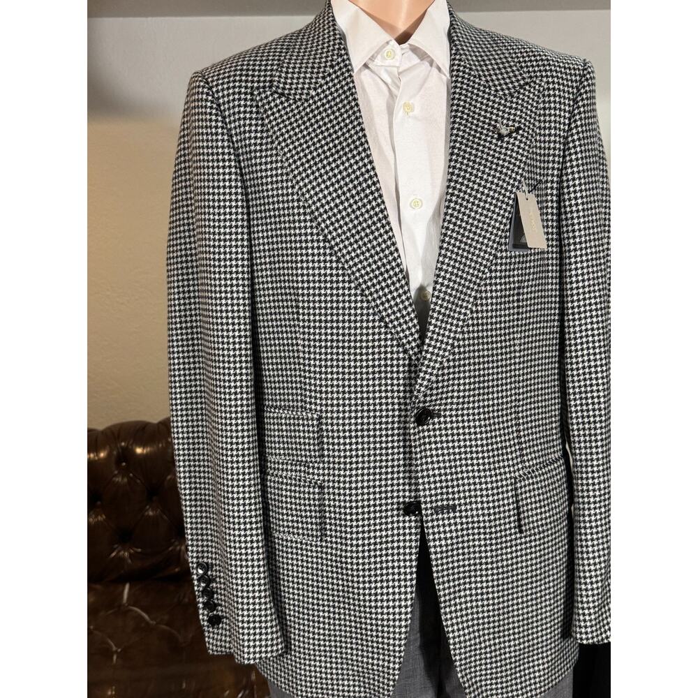New Tom Ford Peak Lapel Shelton Houndstooth Wool Tweed Suit 48R 38R 33 Trousers - Picture 13 of 16